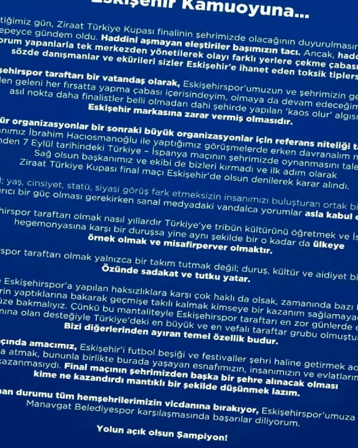 AK Parti İl Başkanı Albayrak’tan Ziraat Türkiye Kupası Finali Açıklaması