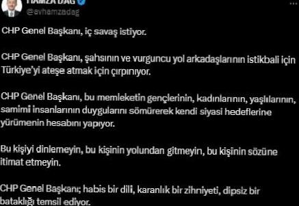 AK Partili Dağ’dan Cumhurbaşkanı Erdoğan’ı hedef alan CHP lideri Özel’e sert tepki: İç savaş istiyor