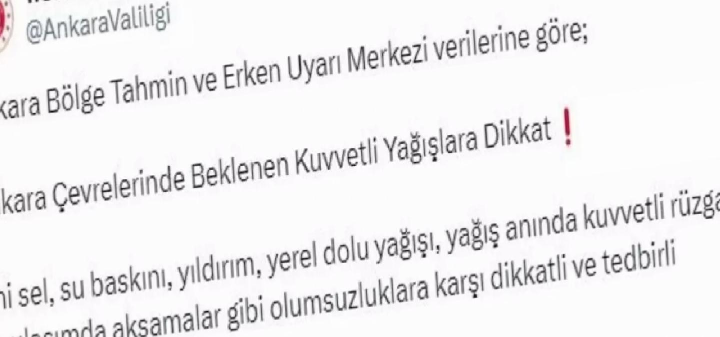 Ankara’da Kuvvetli Rüzgar ve Yağış Uyarısı