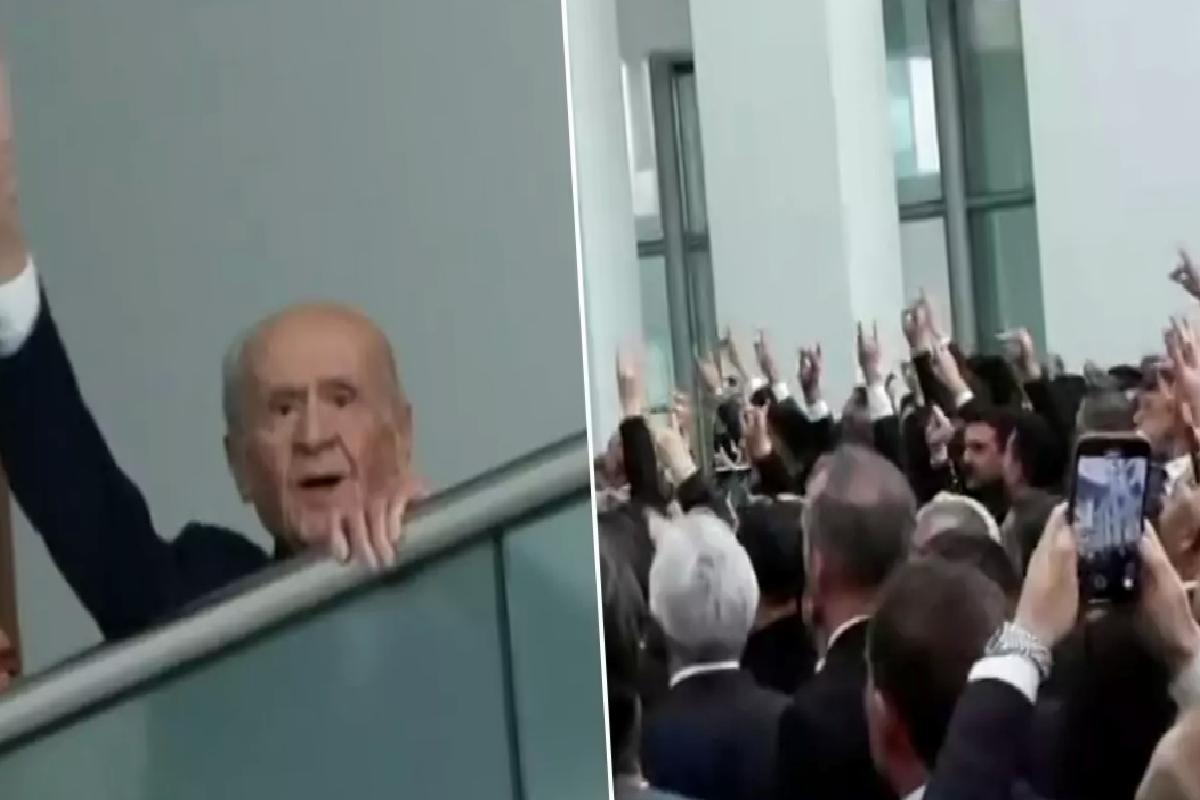 Bahçeli, Genel Merkez’de! Partililere “Bozkurt” selamıyla karşılık verdi