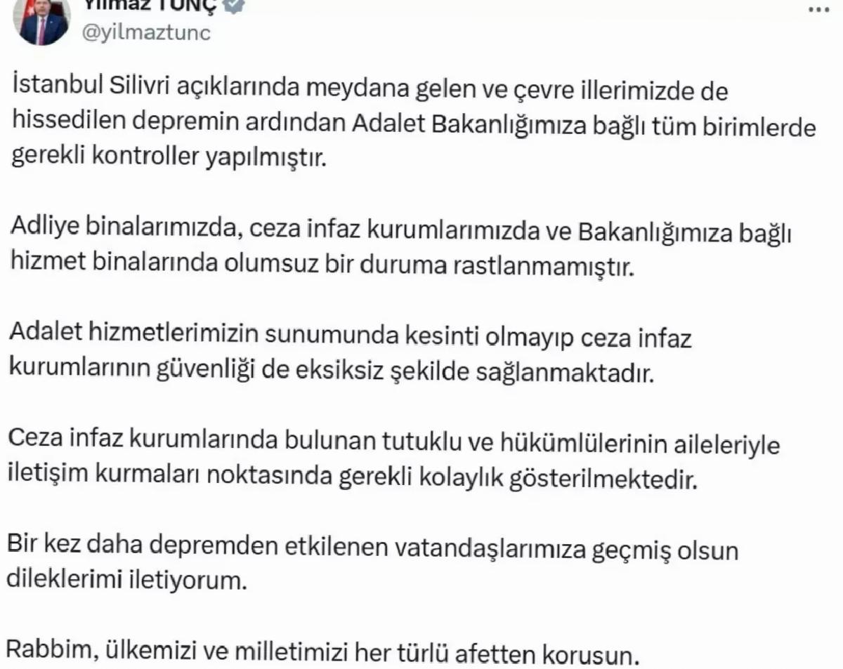 Bakan Tunç: İstanbul’daki Depremde Adalet Binaları Güvenli