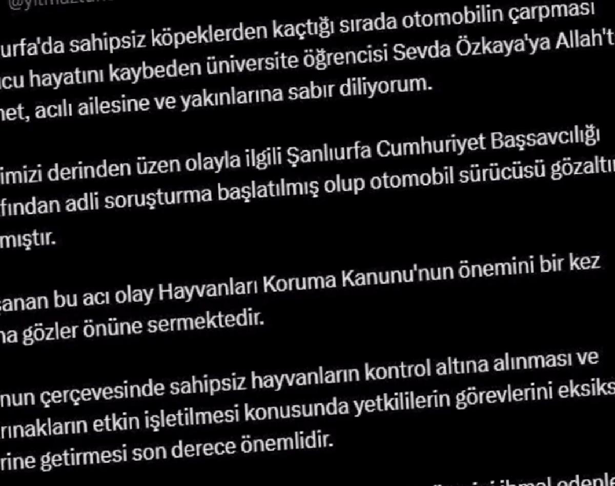 Bakan Tunç’tan Sevda Özkaya’ya Başsağlığı