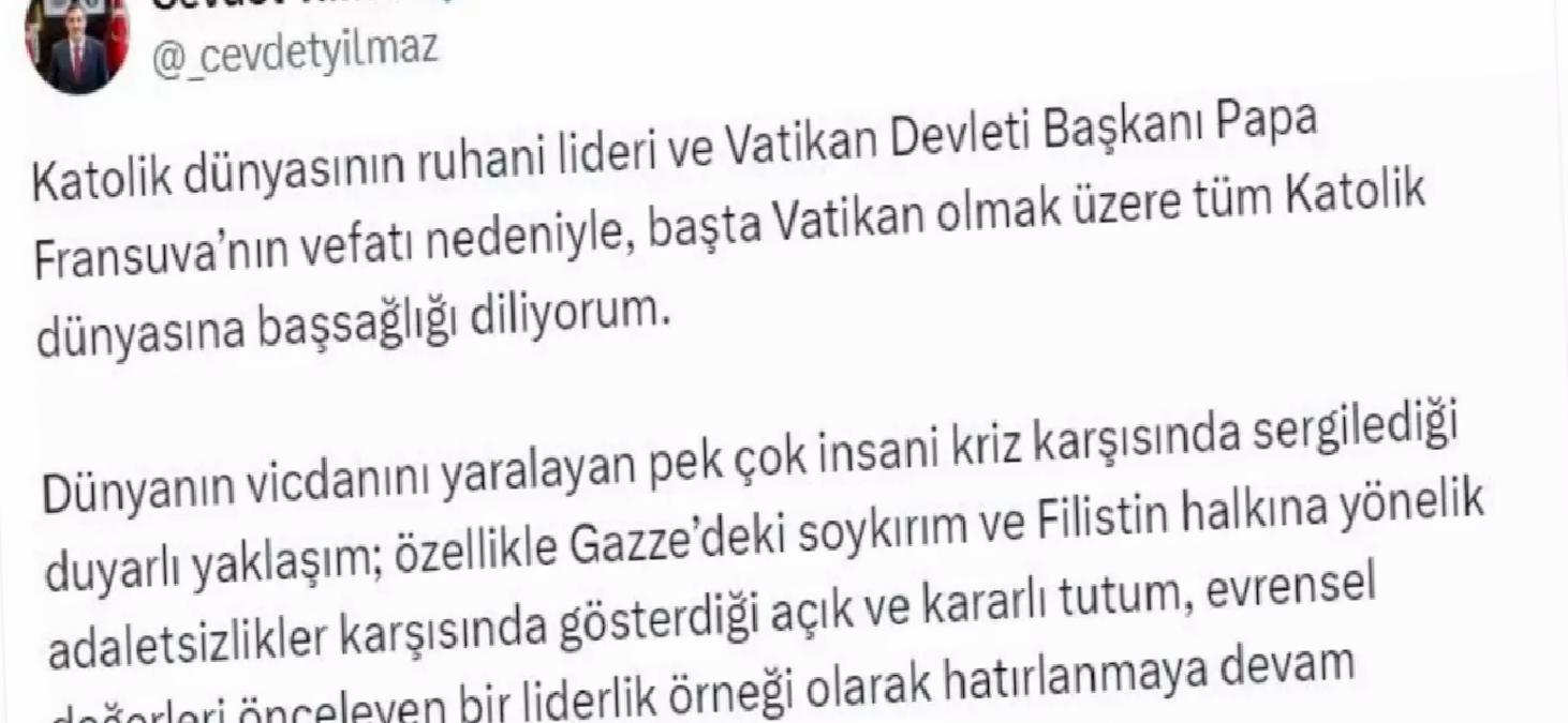 Cevdet Yılmaz’dan Papa Fransuva için Taziye