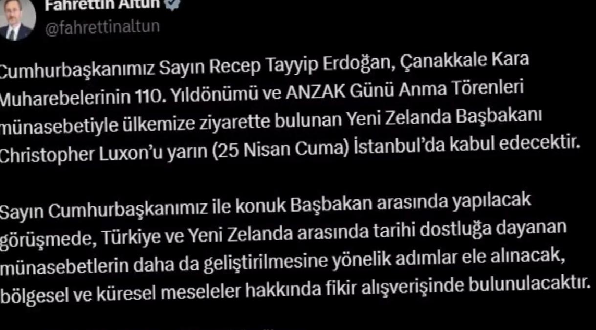 Cumhurbaşkanı Erdoğan, Yeni Zelanda Başbakanı Luxon’u Kabul Edecek