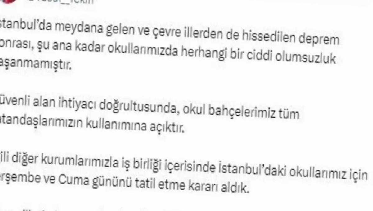 İstanbul’da Deprem Nedeniyle Okullar Tatil