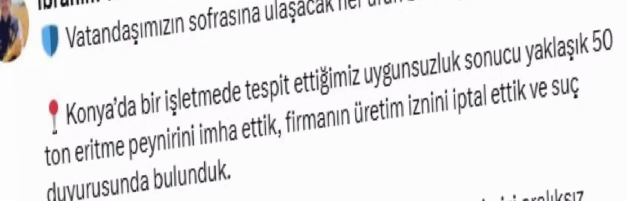 Konya’da 50 Ton Peynir İmha Edildi