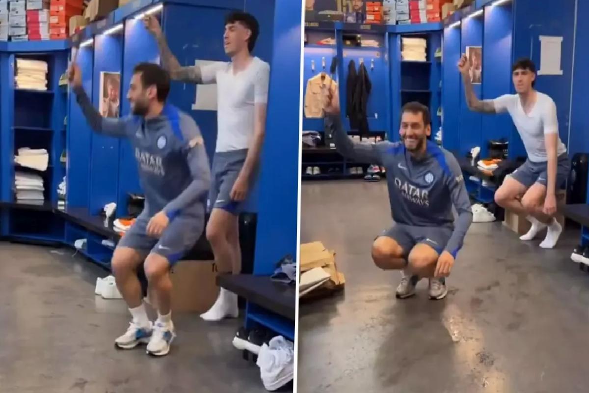 Maçı kazanan Hakan Çalhanoğlu soyunma odasında halay çekti