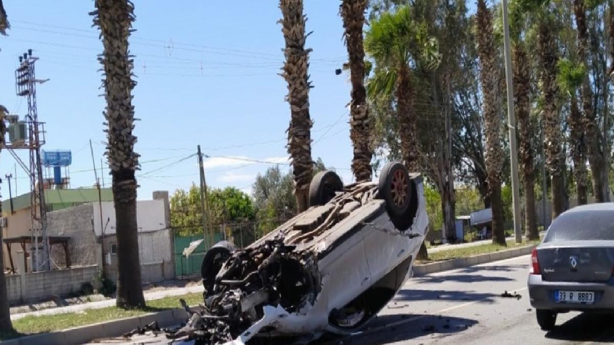 Mersin’de takla atan araçtan yara almadan kurtuldu