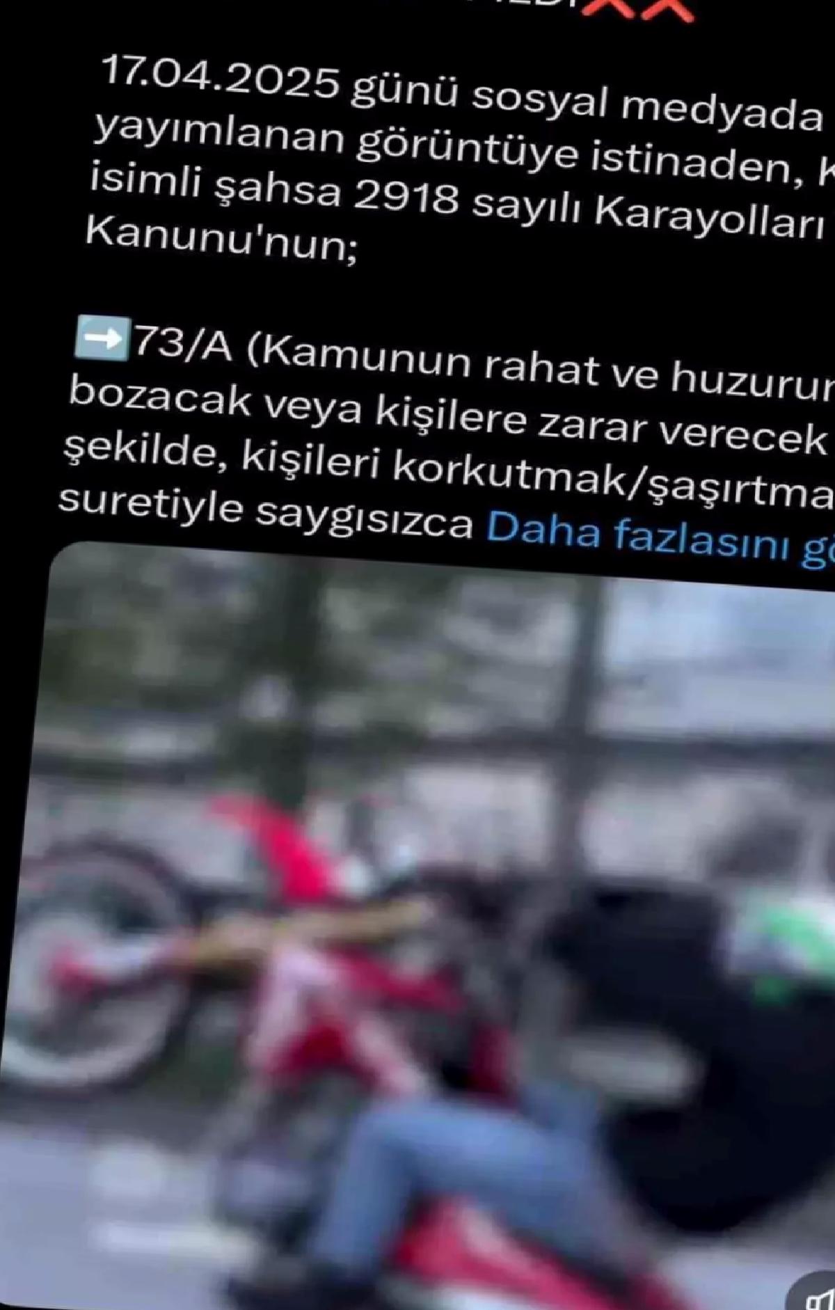 Ordu’da Tek Tekerlekle Motosiklet Kullanan Sürücüye Cezai İşlem