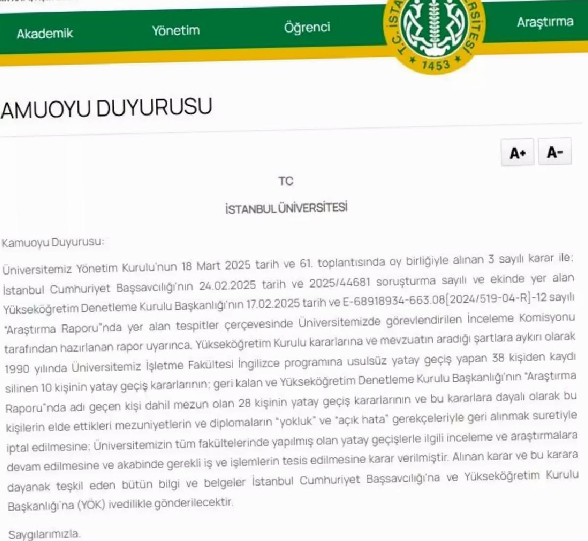 Prof. Dr. Naciye Aylin Ataay Saybaşılı’nın Diploması İptal Edilenler Arasında