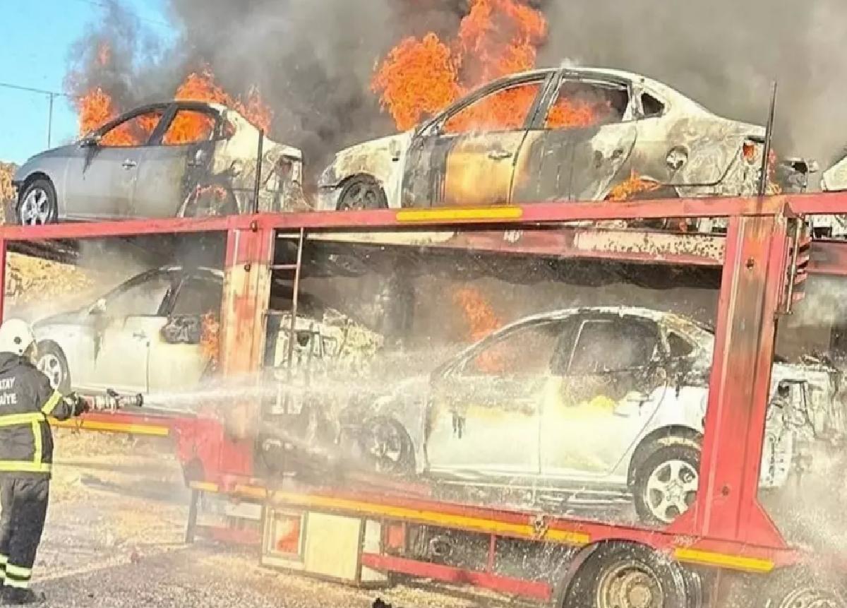 Reyhanlı’da Tır Yangını: 6 Otomobil Yandı