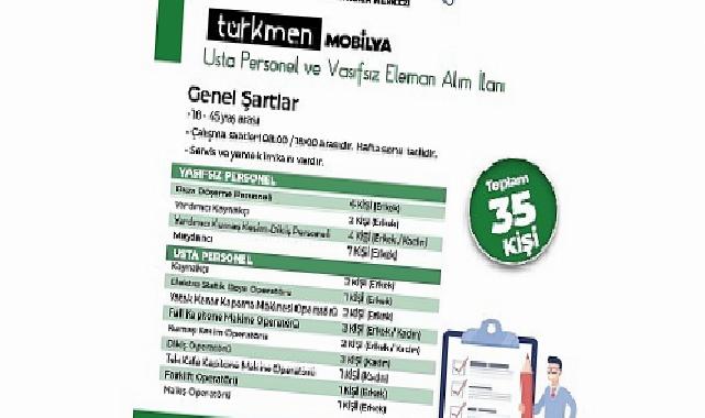 Türkmen Mobilya 35 Personel Alacak