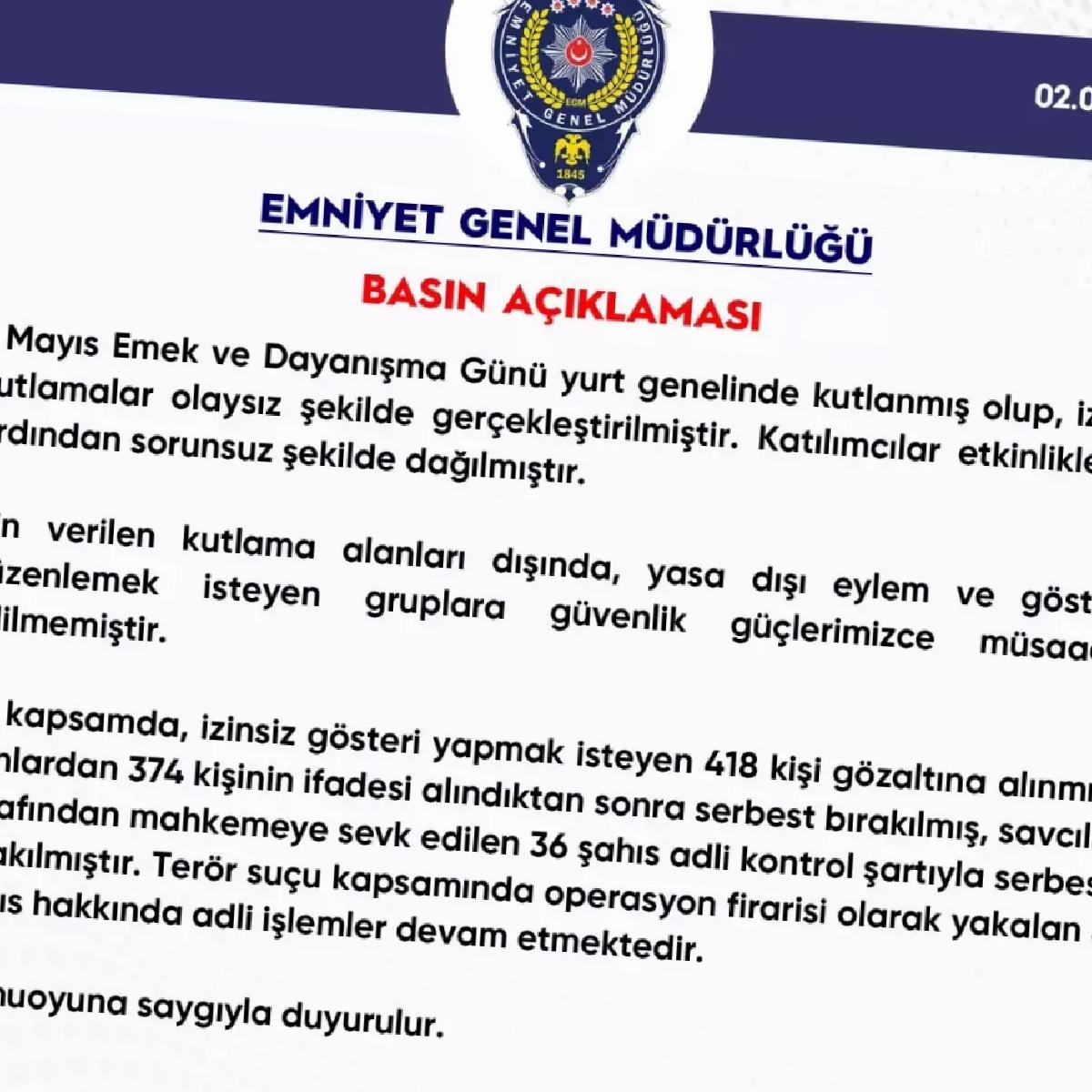 1 Mayıs’ta 418 Gözaltı