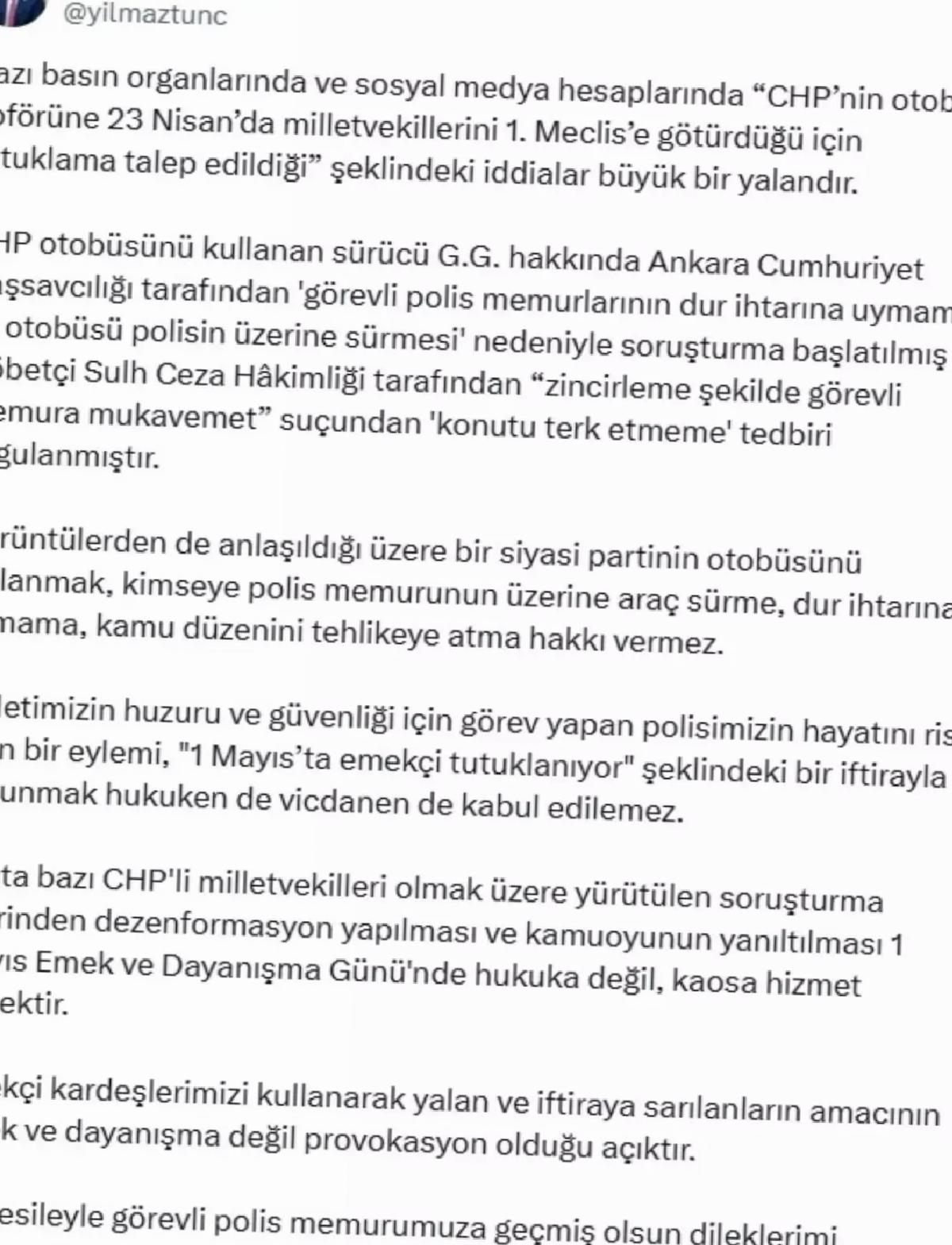 Adalet Bakanı Tunç’tan CHP Açıklaması