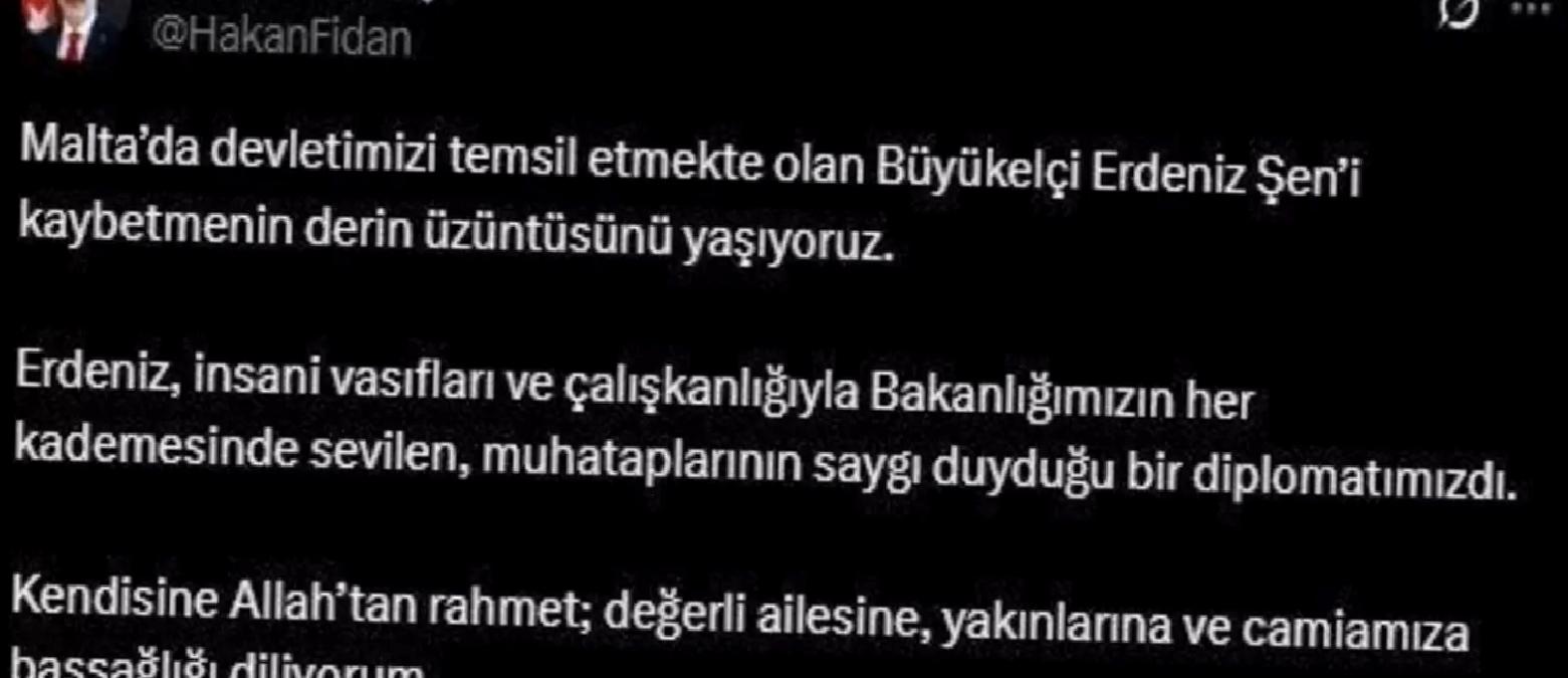 Bakan Fidan’dan Büyükelçi Şen’e Başsağlığı