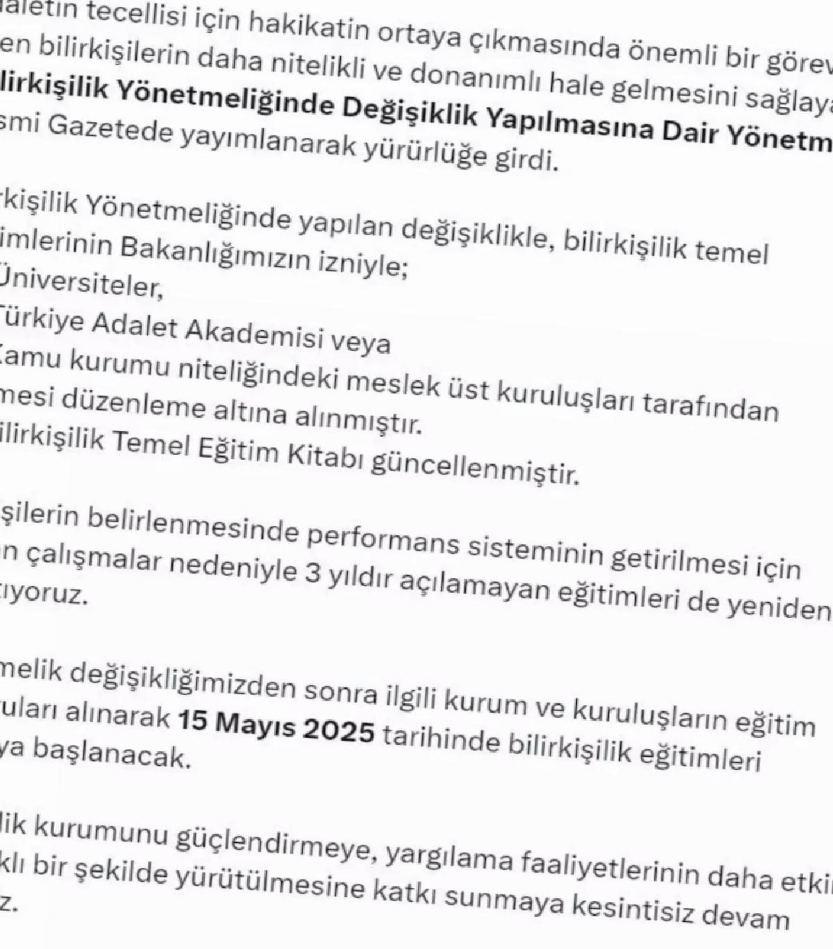 Bilirkişilik Yönetmeliği Değişti
