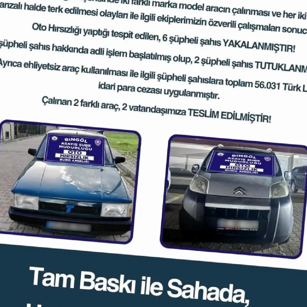 Bingöl’de Araç Hırsızlığına 6 Gözaltı