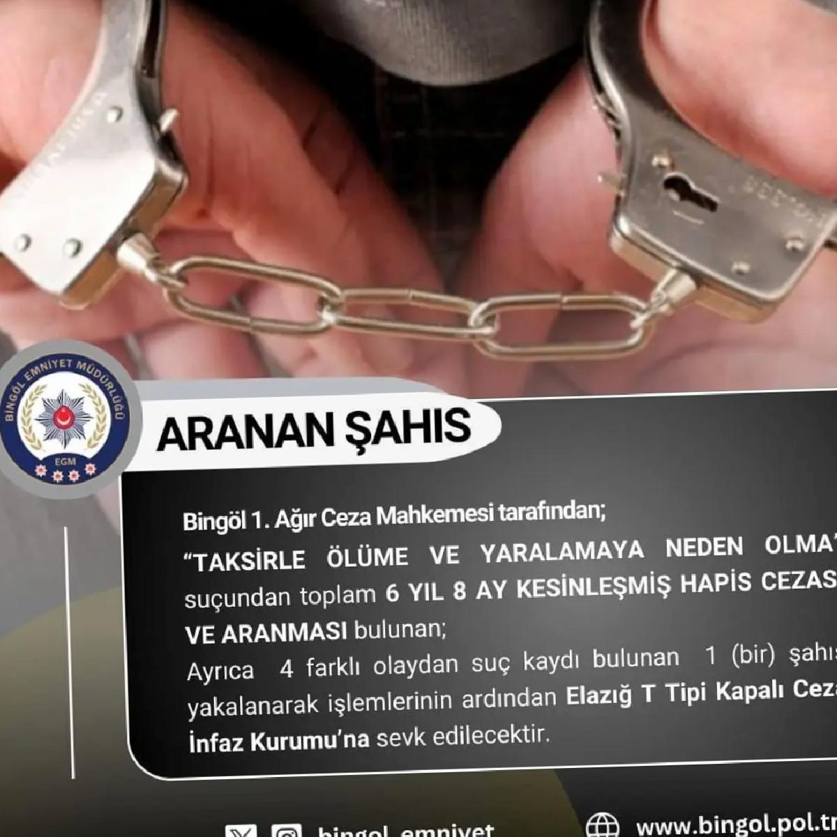 Bingöl’de Hapis Cezası Olan Şahıs Yakalandı