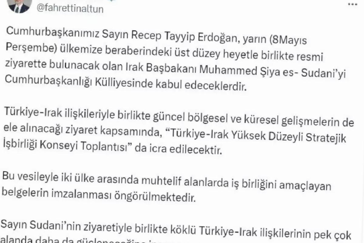 Cumhurbaşkanı Erdoğan, Irak Başbakanı Sudani’yi Kabul Edecek