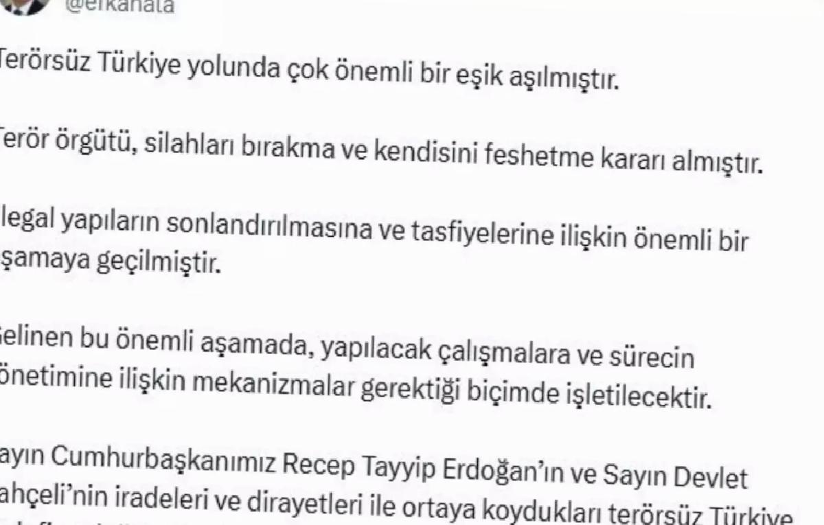 Efkan Ala: Terör örgütü silahları bırakma ve kendisini feshetme kararı aldı
