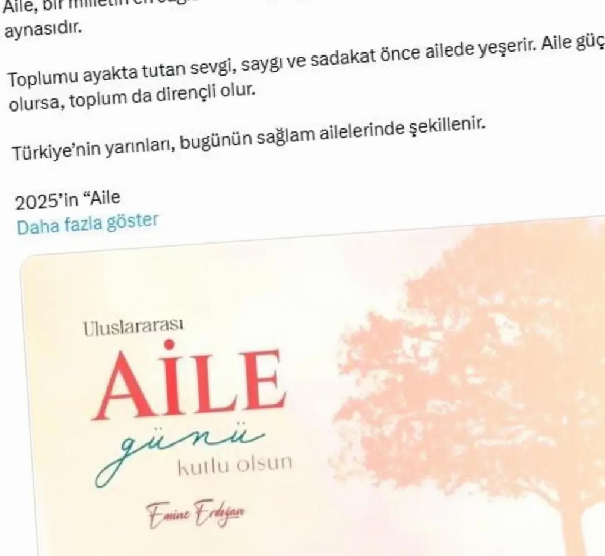 Emine Erdoğan’dan Uluslararası Aile Günü’ne ilişkin paylaşım Açıklaması