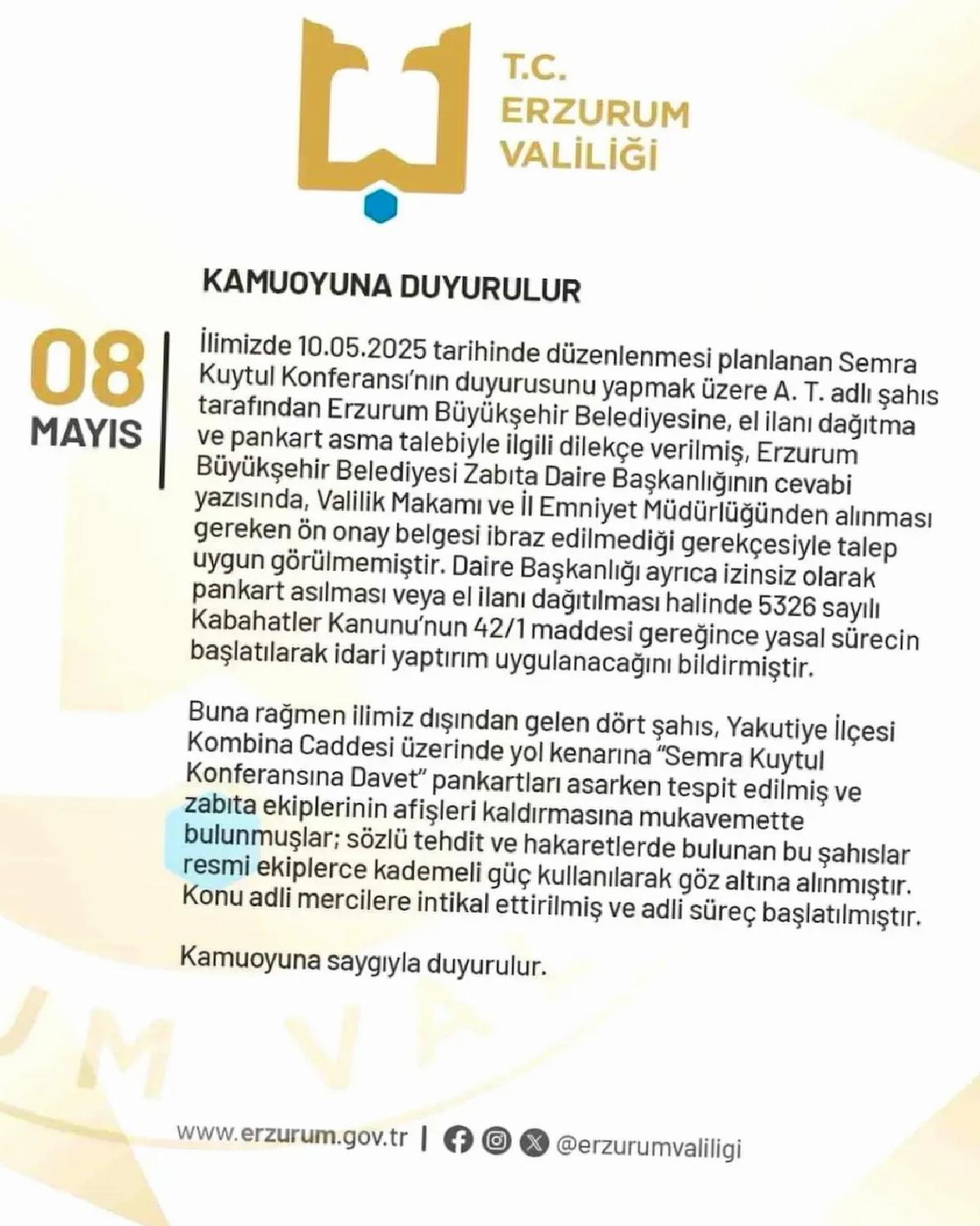 Erzurum’da İzinsiz Pankart Asan 4 Kişi Gözaltına Alındı