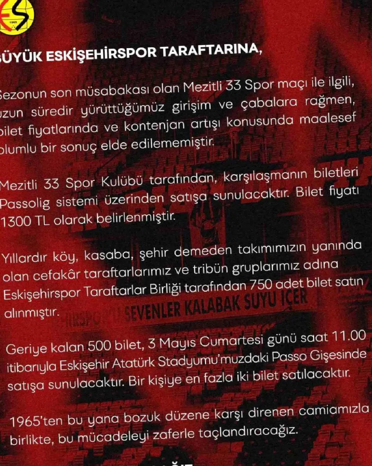 Eskişehirspor’a Taraftar Kontenjanı Artışı Yok