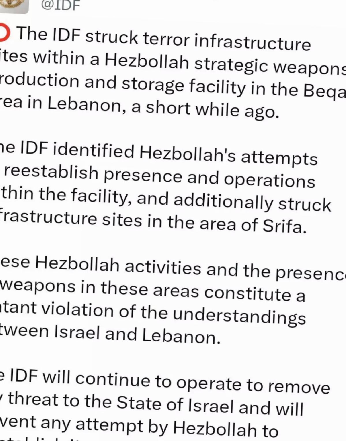 İsrail, Hizbullah Hedeflerine Saldırdı