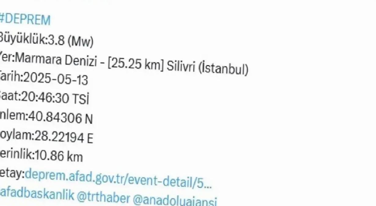 İstanbul’da 3.2 Büyüklüğünde Deprem