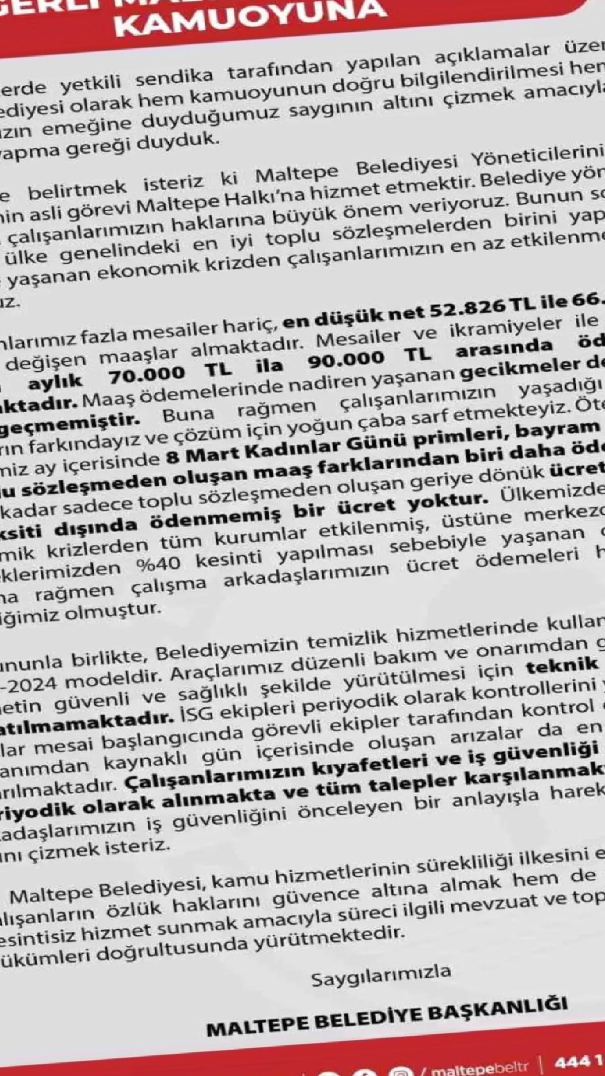 Maltepe Belediyesi: Çalışan Maaşları ve İş Güvenliği Hakkında Açıklama