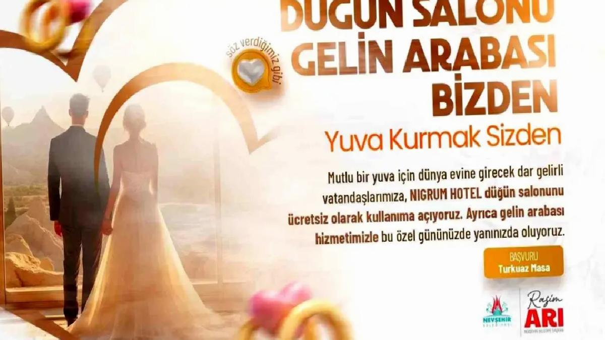 Nevşehir Belediyesi, Evlenecek Çiftlere Ücretsiz Düğün Salonu ve Gelin Arabası Desteği Sunuyor