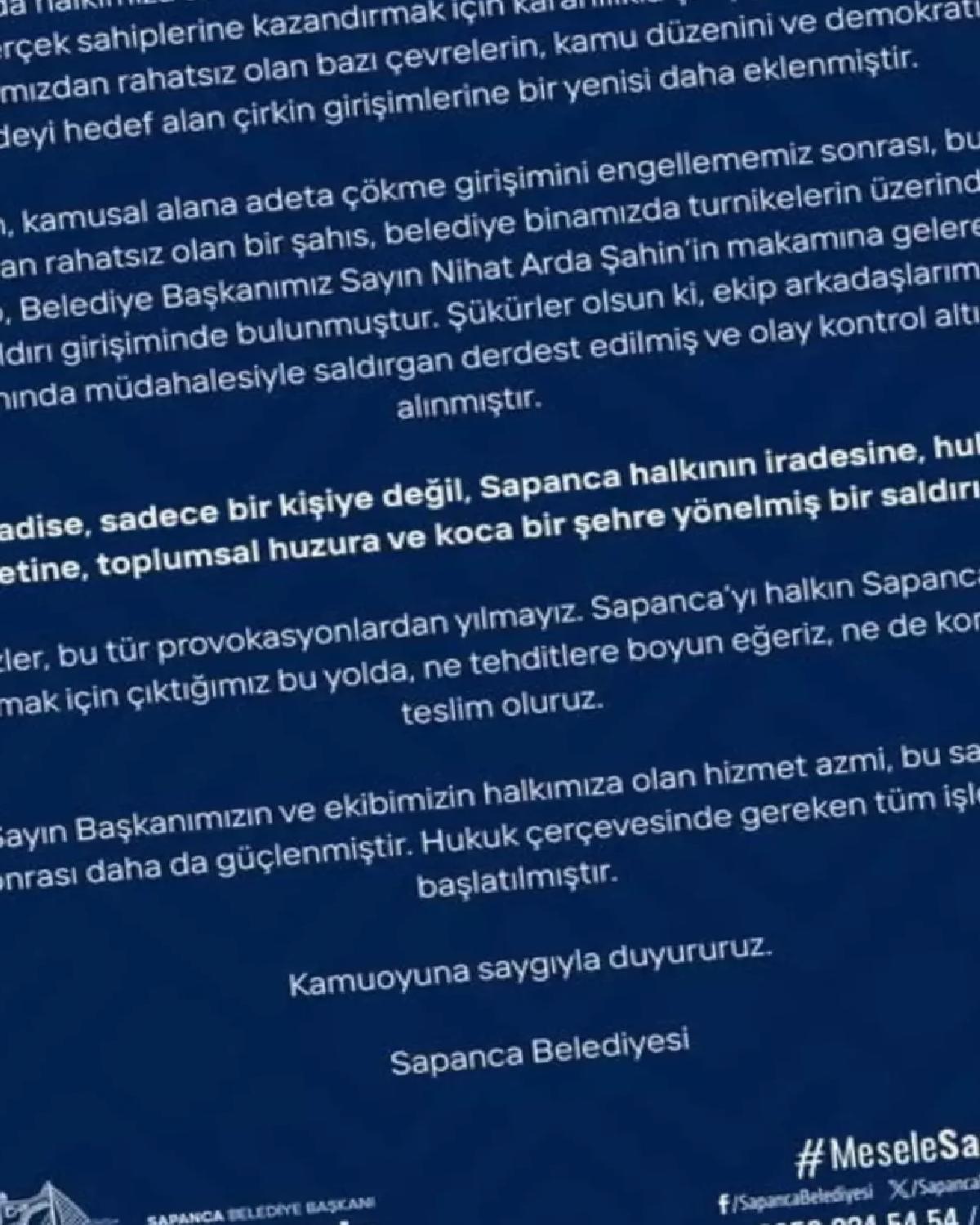 Sapanca Belediye Başkanı’na Saldırı Girişimi