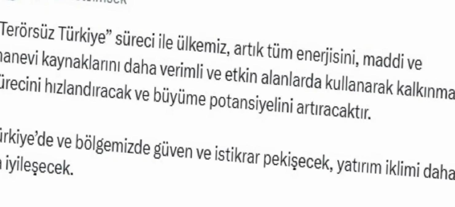 Şimşek’ten Huzur ve İstikrar Vurgusu