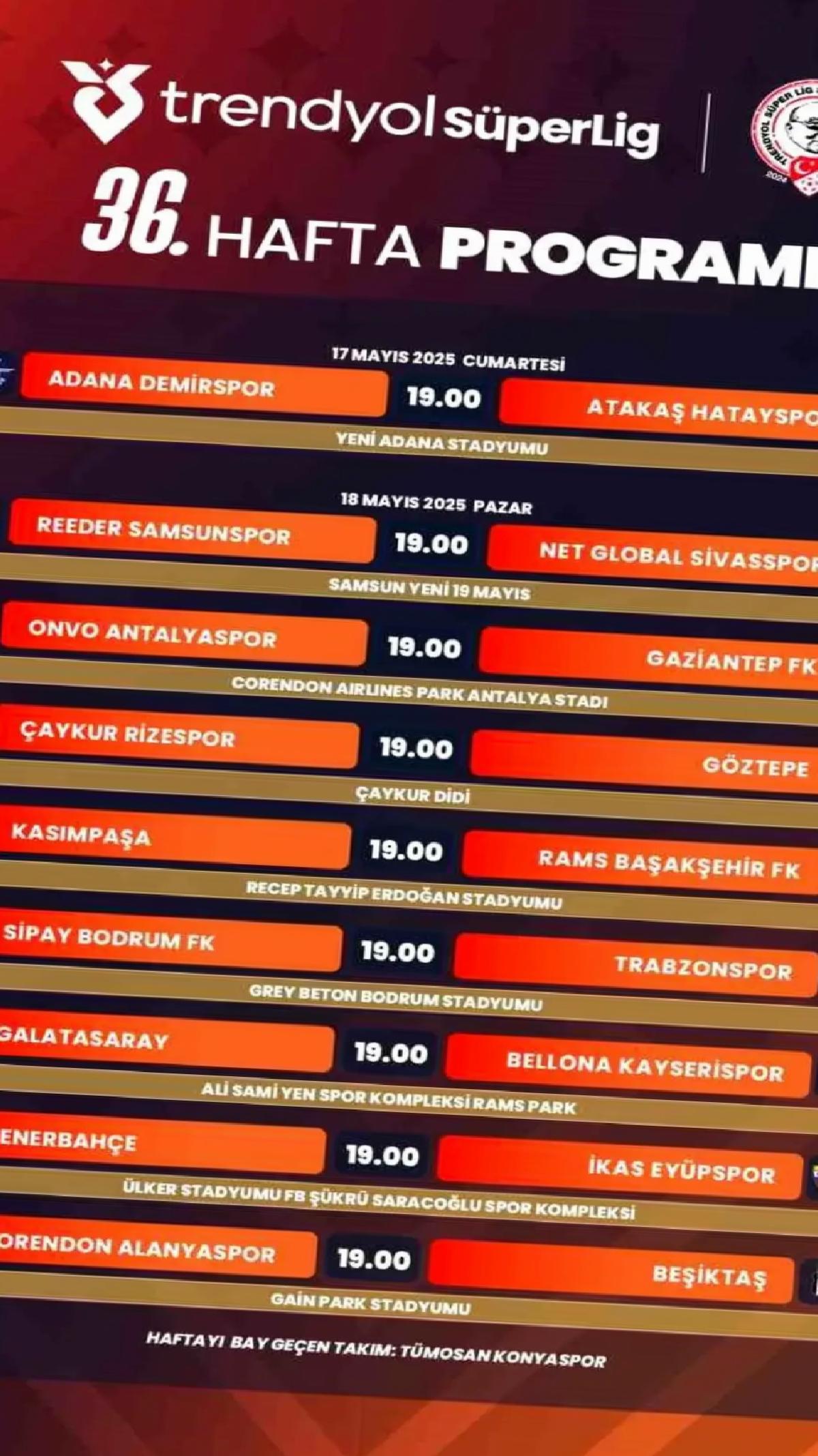 TFF, Süper Lig 36. Haftayı Açıkladı