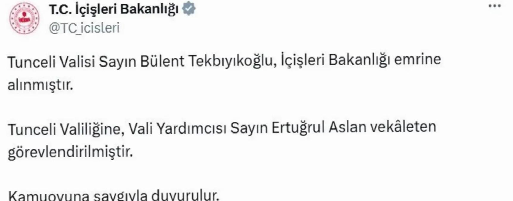 Tunceli Valisi Merkeze Alındı