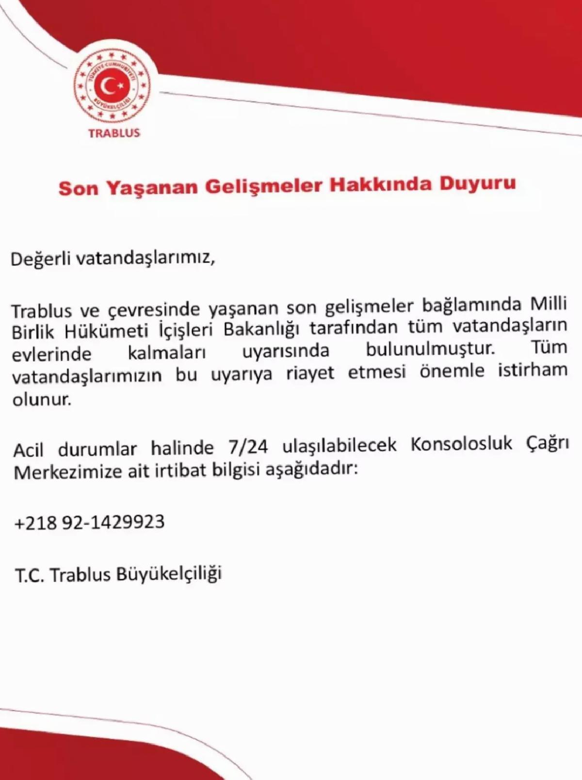 Türk Büyükelçiliğinden Evde Kal Uyarısı