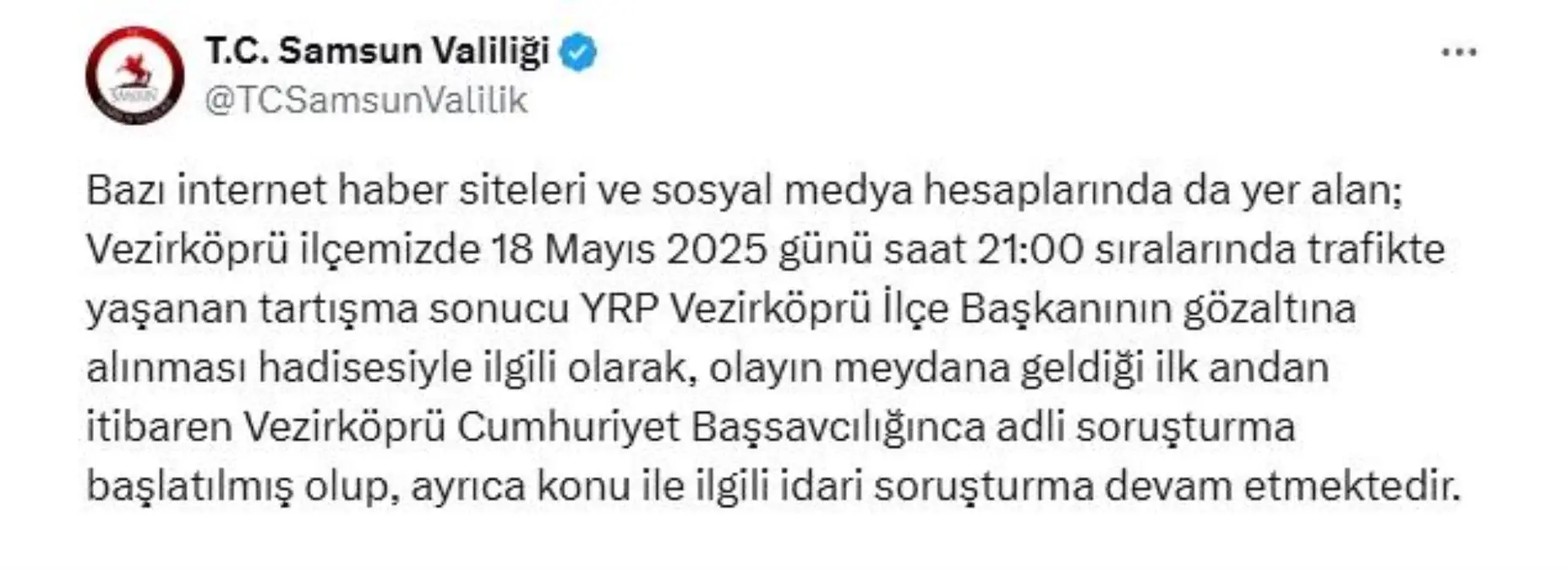 Vezirköprü’de YRP Başkanı Gözaltına Alındı