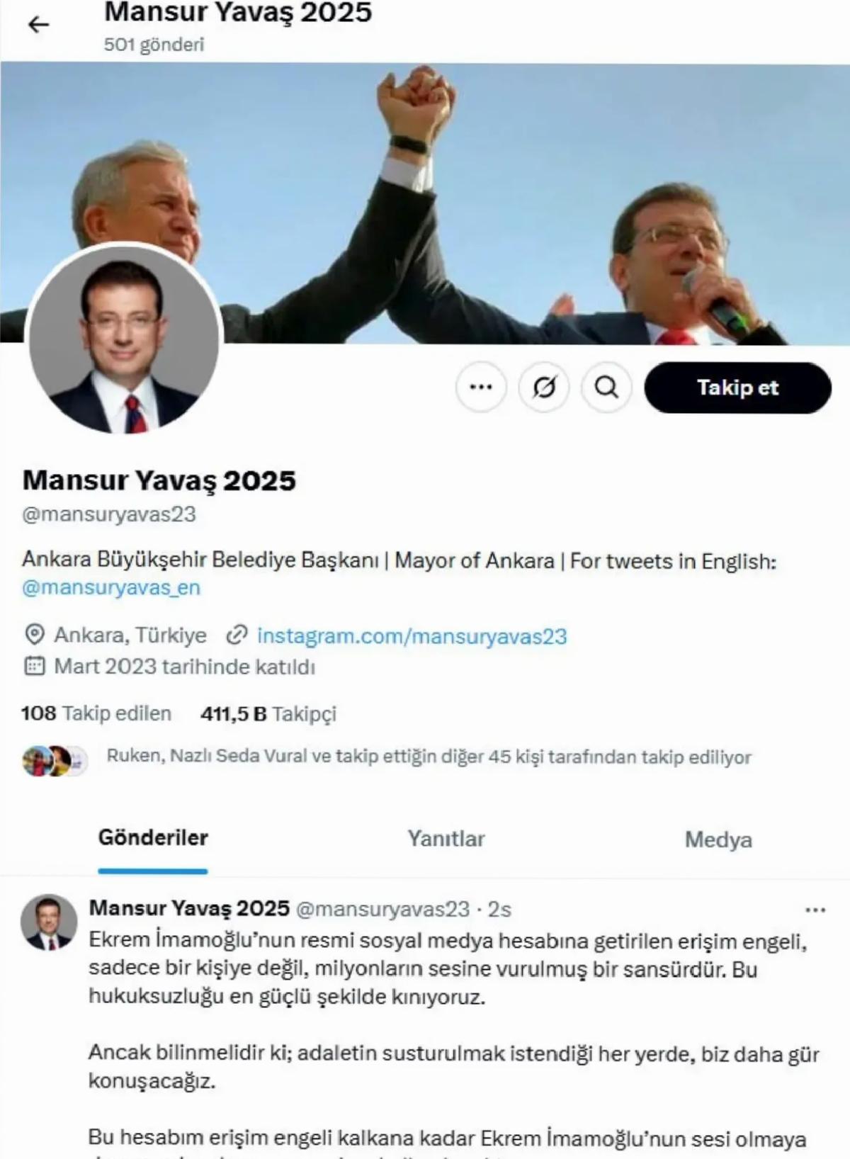 Yavaş, İmamoğlu’nun Hesabını Kullandı